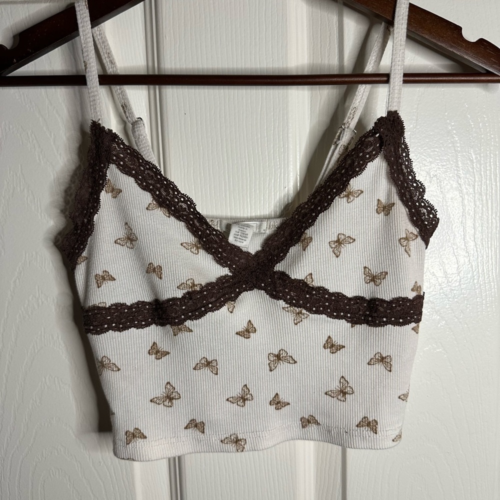 Full Tilt White and Brown Butterfly Lace Trim